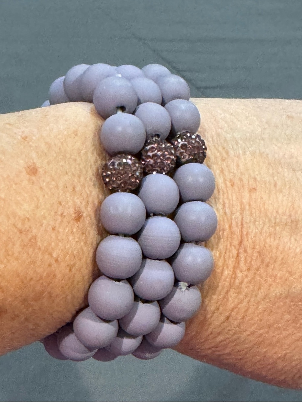 Lavender Beaded Stretch Bracelet with Rhinestone Accent set of 3